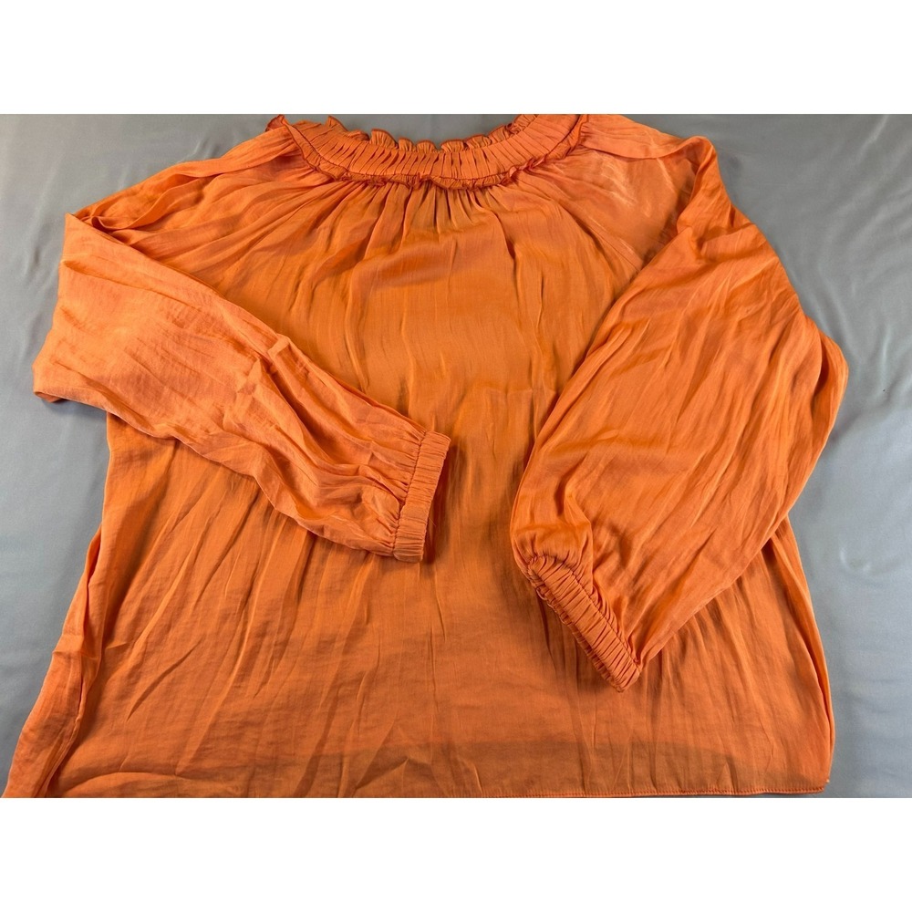 Joie Women XL Orange Peasant Blouse Ruffle Neck Boho Top Long Sleeve Peasant NWT - Picture 11 of 12